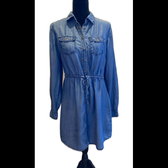Maurice’s Light Denim Dress Size Medium Snap Front Elastic Waist Western Rodeo - Picture 2 of 9